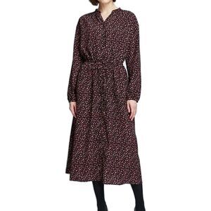 Uniqlo Floral Midi Dress Women's Large Navy/Red Long Sleeve Cottagecore Prairie